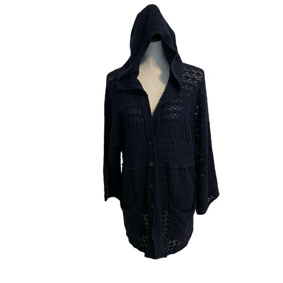 Women's Calvin Klein Jeans Navy Blue Knit Hooded Cardigan Size 1X NWT - Picture 1 of 15